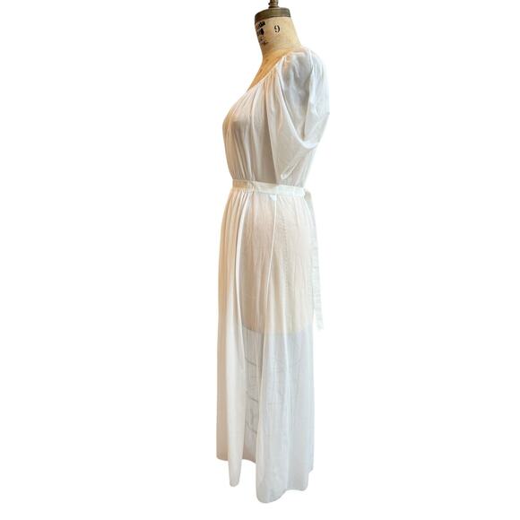 VTG Nylon Tricot VANITY FAIR WHITE Sheer SWEEP Nightgown Sz M - Picture 3 of 7